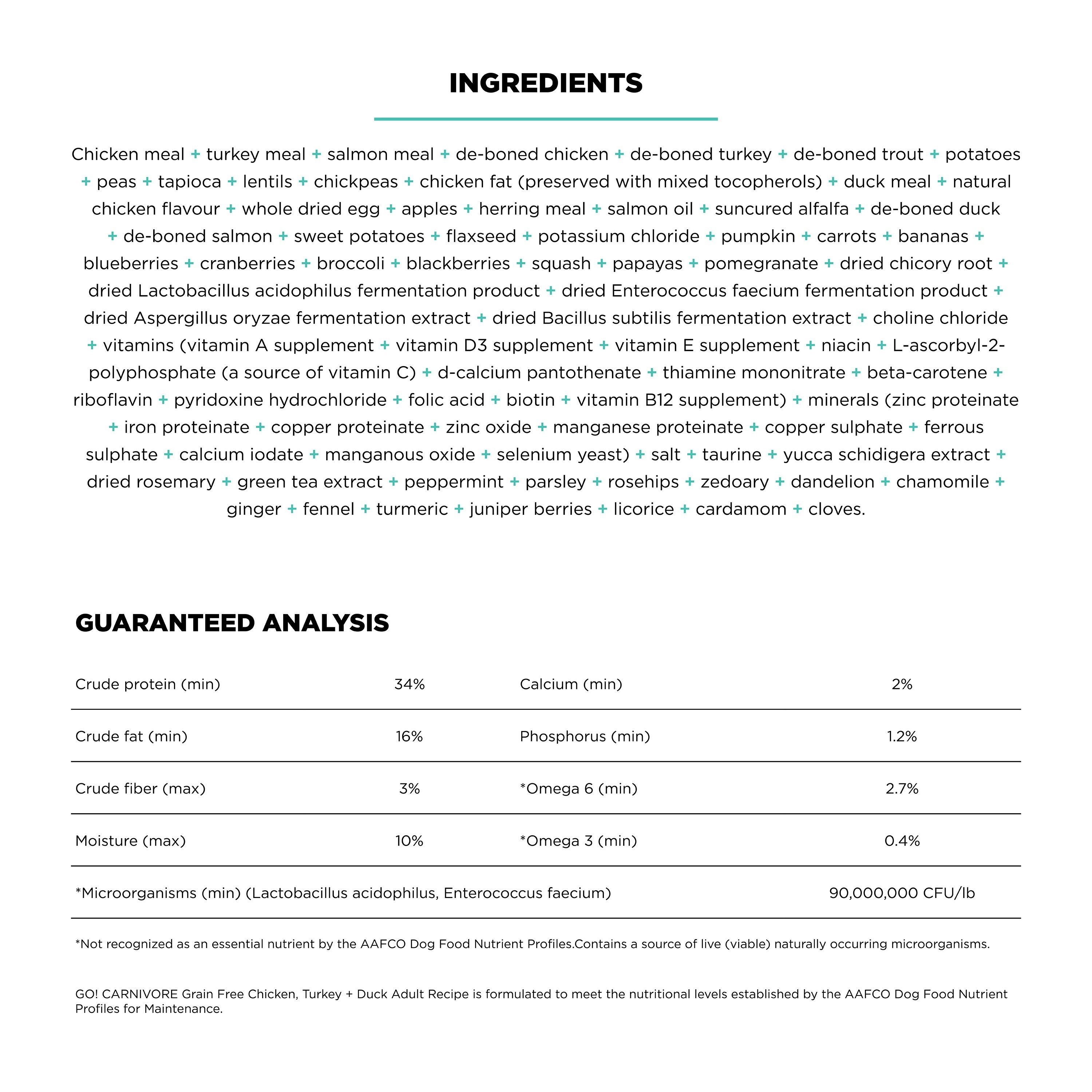 GO! SOLUTIONS CARNIVORE GF Chicken, Turkey + Duck  Adult Recipe | 1.6kg