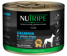 NUTRIPE PURE Salmon &amp; Green Tripe Dog Food - Gum Free 