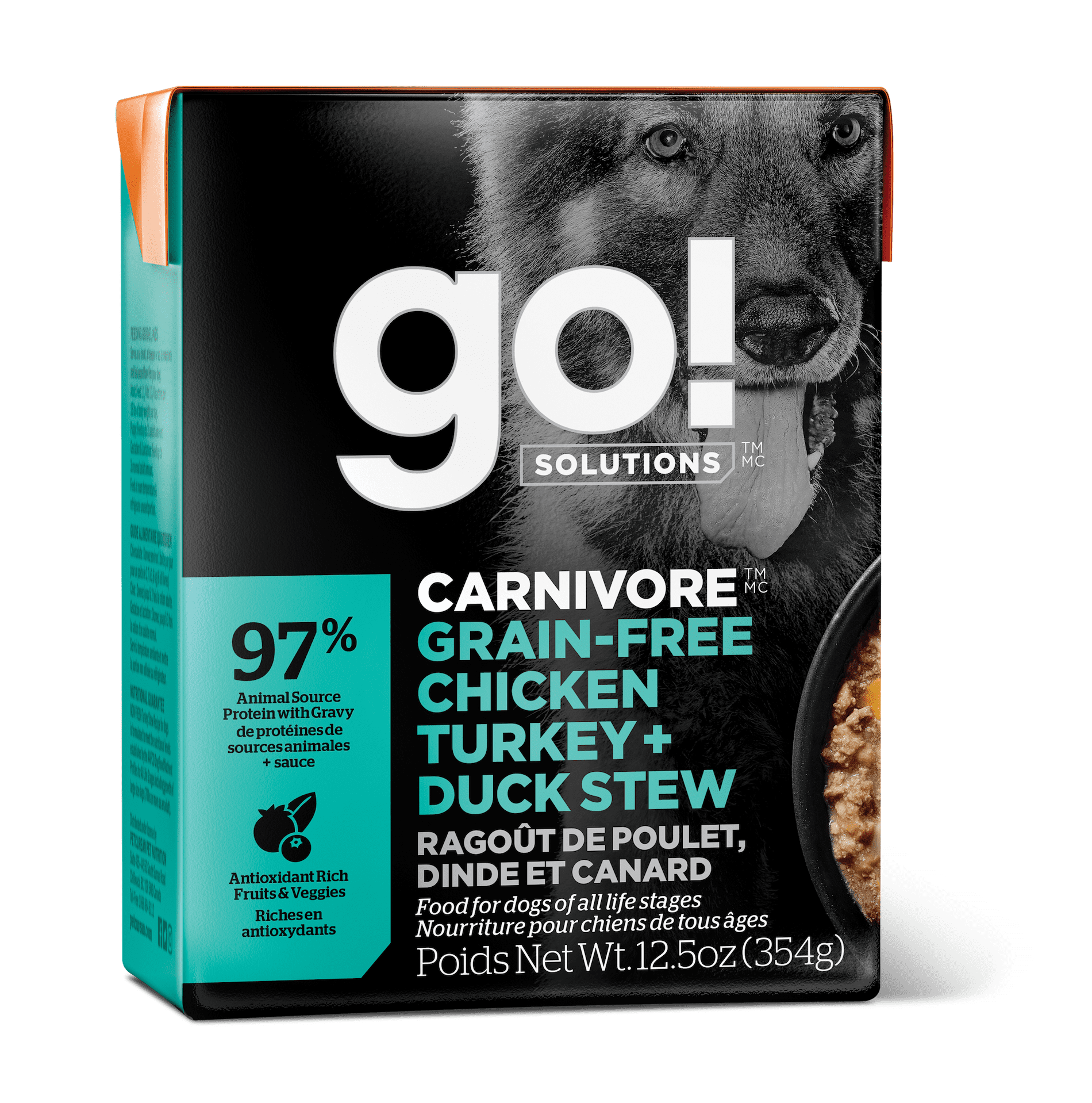 GO! SOLUTIONS CARNIVORE Grain Free Chicken, Turkey, Duck Stew 