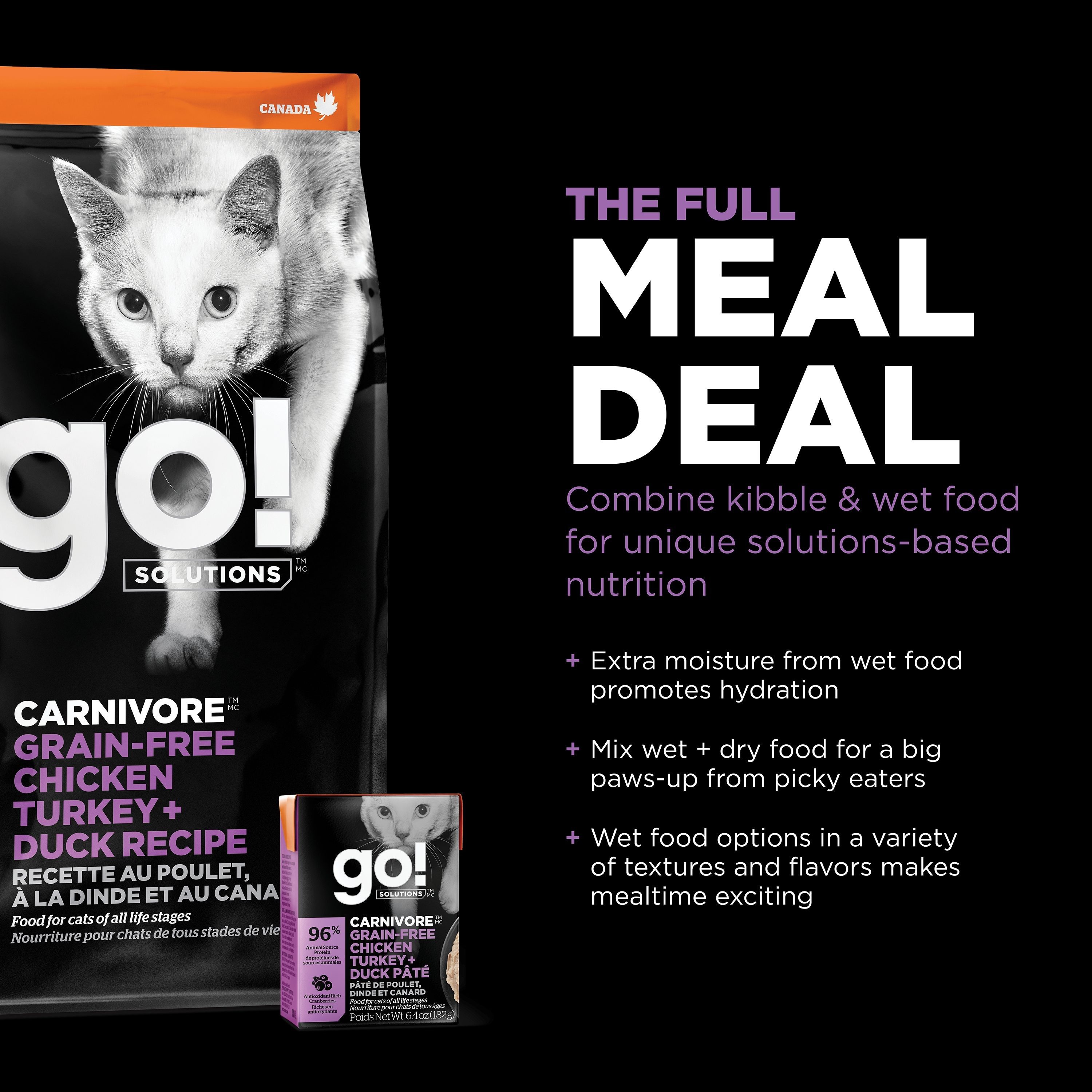 GO! SOLUTIONS CARNIVORE Grain Free Chicken, Turkey + Duck Pâté | 24 x 182g
